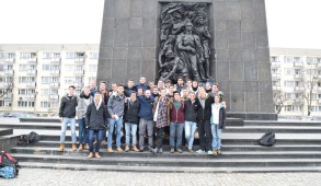 My grandson's school group at Warsaw Ghetto monument